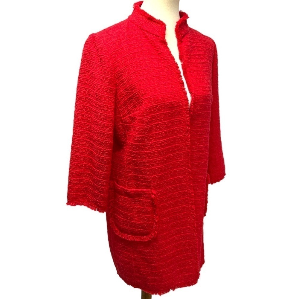 Chico’s Red Cotton Textured Fringe Open Front Cardigan Topper Womens Sz (1) 8/10 - Picture 5 of 6